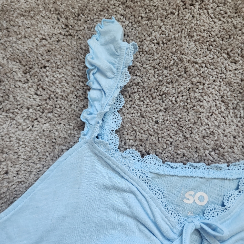 Blue Ruffle Smocked Crop Tank - Picture 2 of 12